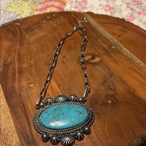 Blue and Silver Pendant Necklace with Chunky Chain
